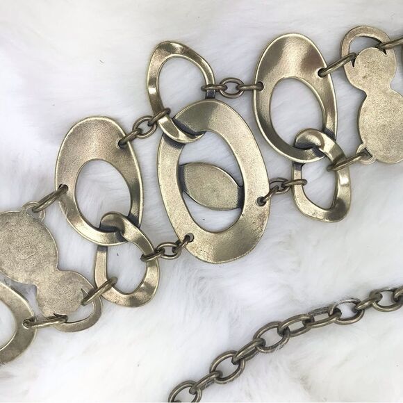 Mottled Burnished Gold Tone Ovals and Gemstone Retro Statement Chain Belt - Picture 11 of 12